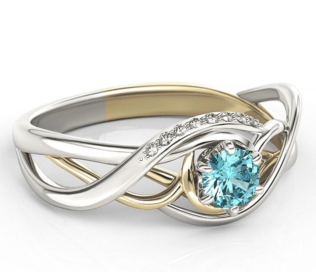 Pierścionek z białego i żółtego złota z topazem i brylantami BP-7130BZ