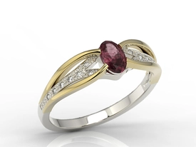 Pierścionek z białego i żółtego złota z rubinem i diamentami LP-39BZ