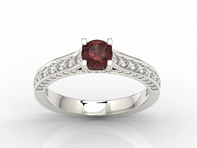 Pierścionek z białego złota z granatem i brylantami 0,42 ct wzór LP-50B