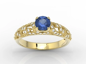 Pierścionek zaręczynowy z żółtego złota z szafirem i diamentami BP-50Z
