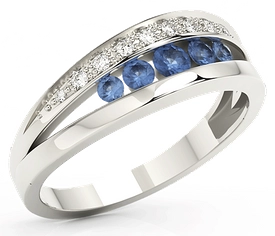 Pierścionek z białego złota z szafirami i diamentami, model JP-59B