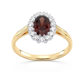Pierścionek markiza z żółtego i białego złota z granatem i diamentami 0,21 ct wzór BP-12ZB