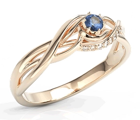 Pierścionek z różowego złota z szafirem i brylantami BP-71P-SZA/D