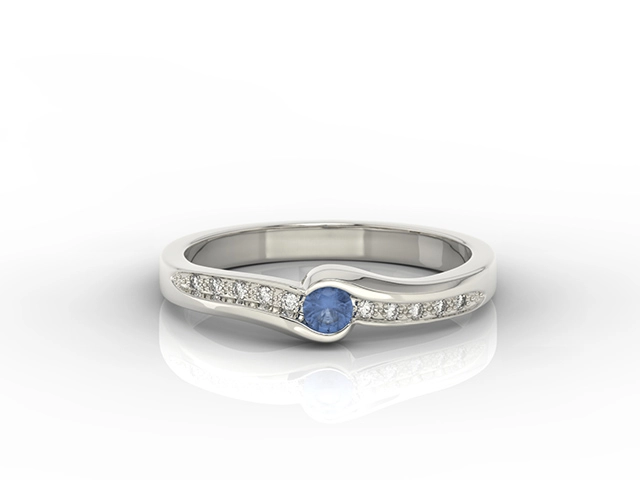 Pierścionek z białego złota z szafirem i brylantami 0,05 ct model BP-3413B
