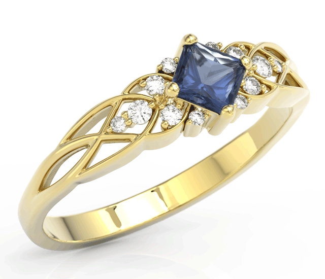 Pierścionek z żółtego złota z szafirem i cyrkoniami BP-86Z
