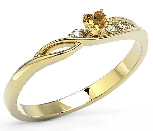 Pierścionek z białego i żółtego złota z topazem Swarovski Honey i brylantami BP-81BZ