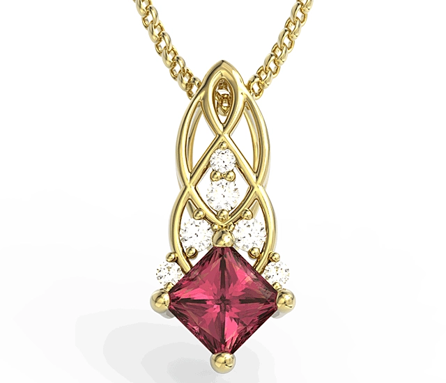 Wisiorek z żółtego złota z topazem Swarovski Red i brylantami BPW-86Z