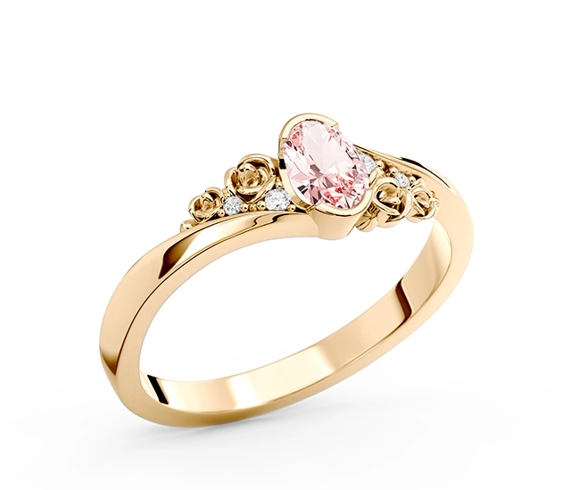 Pierścionek z żółtego złota AP-39Z z morganitem i diamentami 0,03 ct