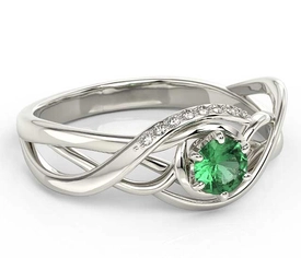 Pierścionek z białego złota ze szmaragdem i brylantami BP-7130B