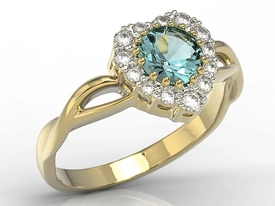 Pierścionek w kształcie serca z topazem Swarovski Blue i diamentami AP-77Z