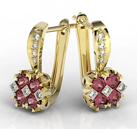 Kolczyki z żółtego złota z rubinami i diamentami JPK-56Z-R