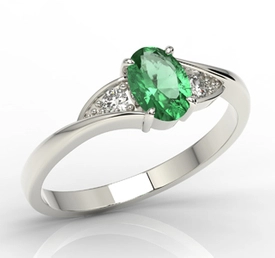 Pierścionek z białego złota ze szmaragdem i diamentami AP-60B