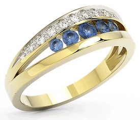 Pierścionek z żółtego złota z szafirami i diamentami, model JP-59Z-R