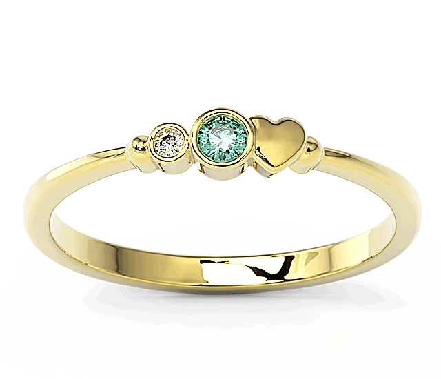 Pierścionek z żółtego złota z cyrkoniami Swarovski mietową i białą BP-6807Z-C