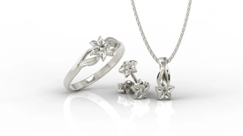 Komplet - Pierścionek, kolczyki i wisiorek z białego złota z diamentami BP-14B/BP-15B ZESTAW