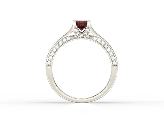 Pierścionek z białego złota z granatem i brylantami 0,42 ct wzór LP-50B