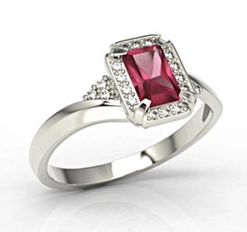 Pierścionek z białego złota z rubinem i diamentami 0,10 ct wzór LP-84B