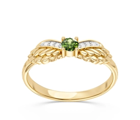Pierścionek z żółtego złota z oliwinem i brylantami CP-62B