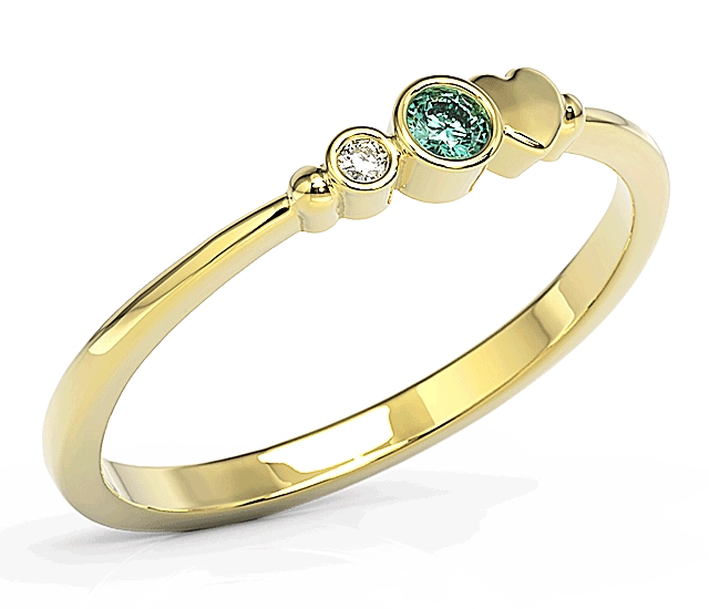 Pierścionek z żółtego złota z cyrkoniami Swarovski mietową i białą BP-6807Z-C