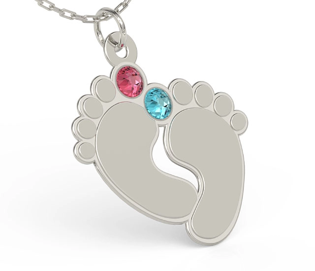 Naszyjnik z łańcuszkiem w kształcie stóp ze srebra z cyrkoniami Swarovski MIX - Grawer GRATIS!