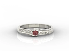 Pierścionek z białego złota z granatem i brylantami 0,05 ct, model BP-3413B