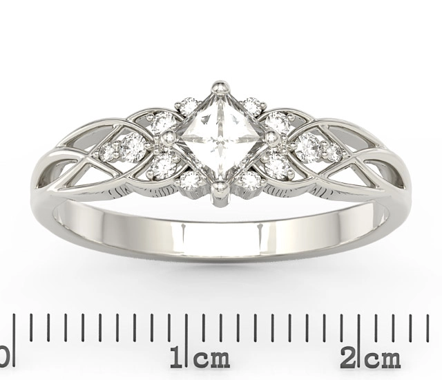 Pierścionek z białego złota z topazem Swarovski White i diamentami BP-86B