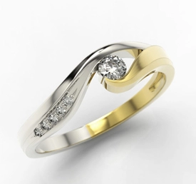 Pierścionek zaręczynowy z żółtego i białego złota z diamentami 0,14 ct wzór LP-7814ZB