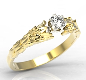 Pierścionek "Wieniec laurowy" z żółtego i białego złota z brylantem LP-91ZB
