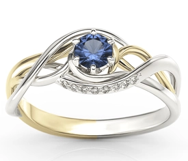 Pierścionek z białego i żółtego złota z szafirem i brylantami BP-7130BZ
