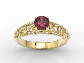 Pierścionek zaręczynowy z żółtego złota z rubinem i cyrkoniami BP-50Z-C
