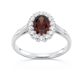 Pierścionek markiza z białego złota z granatem i diamentami 0,21 ct wzór BP-12B