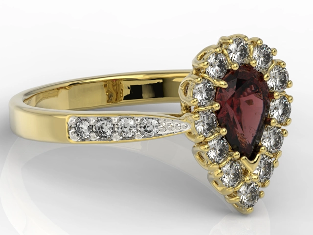 Pierścionek z żółtego złota z granatem i diamentami 0,48 ct wzór AP-29Z-R