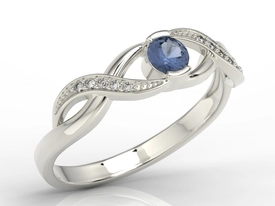 Pierścionek z białego złota z szafirem i diamentami BP-39B
