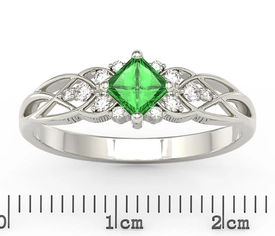 Pierścionek z białego złota z zielonym topazem Swarovski i diamentami BP-86B