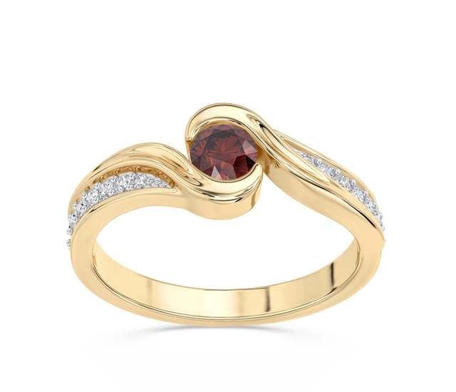 Pierścionek z żółtego złota z granatem i brylantami 0,14 ct wzór BP-2839Z