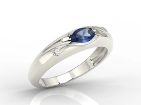Pierścionek z białego złota z szafirem i diamentami 0,03 ct wzór JP-57B