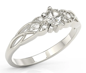 Pierścionek z białego złota z topazem Swarovski White i diamentami BP-86B