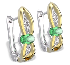 Kolczyki z białego i żółtego złota ze szmaragdami i diamentami LPK-39BZ