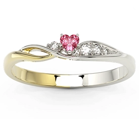 Pierścionek z białego i żółtego złota z topazem Swarovski Red i brylantami BP-81BZ