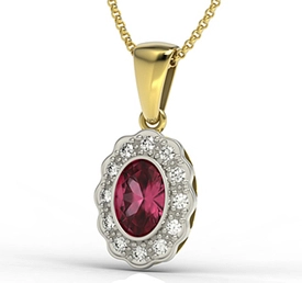 Wisiorek z żółtego i białego złota z rubinem i diamentami LPW-79ZB