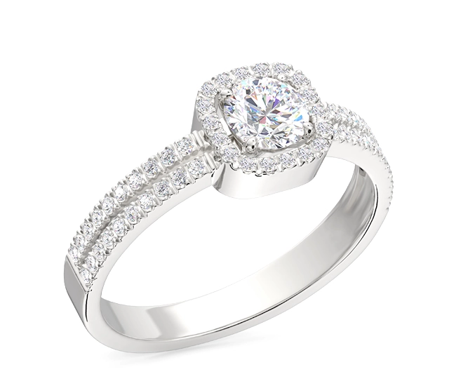 Pierścionek z białego złota z białym topazem Swarovski i diamentami BP-52B