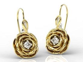 Kolczyki w kształcie róży z żółtego i białego złota z diamentami APK-95ZB