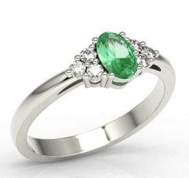 Pierścionek z białego złota ze szmaragdem i diamentami LP-88B