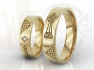 Obrączki ślubne dla szachistów z żółtego złota z cyrkoniami oprawionymi w karo (para) OB-05Z-R-C-PARA