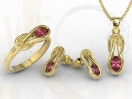 Zestaw: pierścionek, kolczyki i wisiorek z żółtego złota z rubinami BP-69Z-ZESTAW