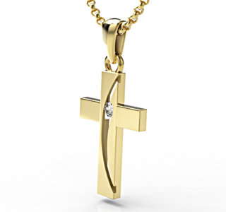 Krzyż wykonany z żółtego złota z diamentem KR-4Z