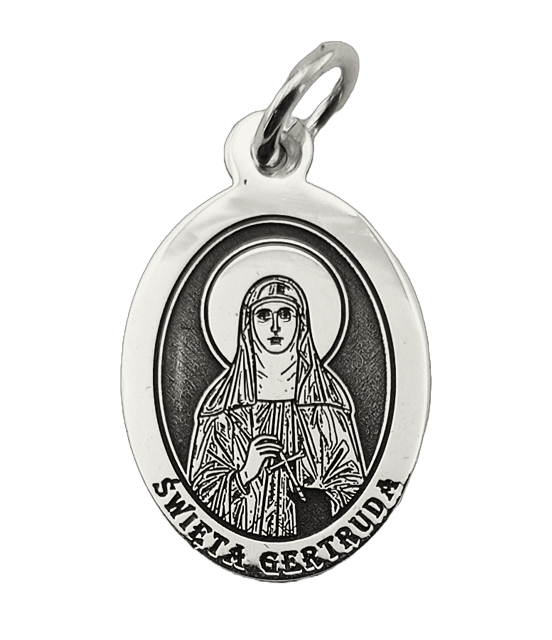 Medalik srebrny z wizerunkiem Św. Gertrudy