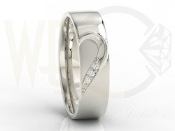 Obrączki ślubne z białego złota palladowego z sercem w damskiej diamenty (para) OB-01B-D