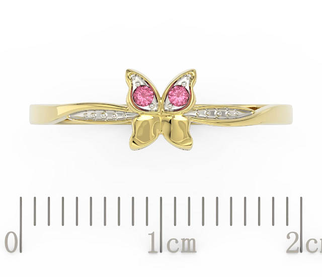 Pierścionek motylek z żółtego złota z różowymi cyrkoniami BP-88Z-R-C