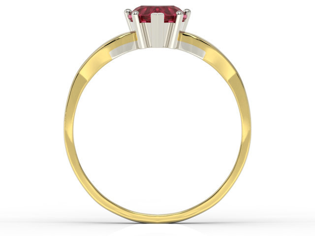 Pierścionek z żółtego i białego złota z czerwonym topazem w kształcie serca i cyrkoniami LP-71ZB